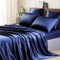 Lanqinglv Satin Bettwäsche Set 135x200 cm 4 Teilig Blau Marineblau Seide Glatt Glanzsatin Luxus Sommerbettwäsche Set Satin Polyester Uni 2 Bettbezug mit Reißverschluss und 2 Kissenbezug 80x80cm
