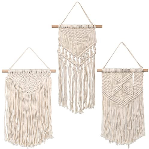 3 Piezas Tapiz de Macramé Borla, Mini Macramé Colgar Tapices Tejida Hechos a Mano, Pequeño Boho de Pared Decoración para el Hogar, el Hogar, el Dormitorio, del Café