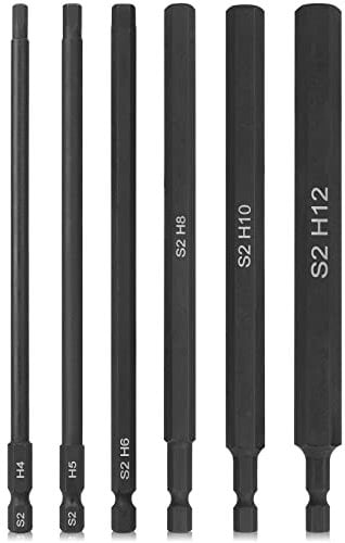 K Kwokker 150mm Hex Head Allen Wrench Drill Bits, 6PCS 4MM-12MM Long Hex Wrench Magnetic Screwdrivers Allen Key Bit Set for Assembling Furniture