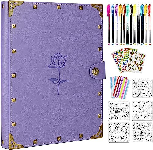 ZEEYUAN Fotoalbum Selbststaglten 60 Schwarze Seiten DIY Lila Scrapbook Album zum einkleben Leder Fotobuch Geschenk für Weihnachten Hochzeit Jahrestag Valentinstag Muttertag Geburtstag