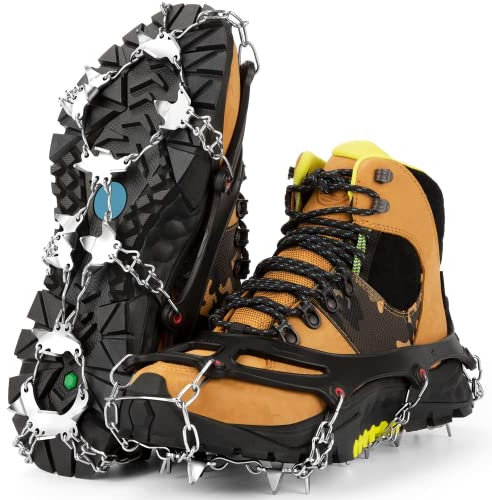 WardWolf Upgrade 25 Spikes Ice Cleats Crampons for Walking Hiking Boots Shoes, Men and Women Ice & Snow Grips for Climbing Mountaineering, L