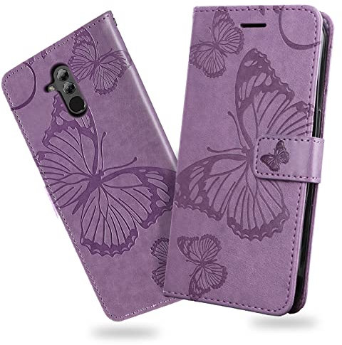 DENDICO Funda para Huawei Mate 20 Lite, Magnético Libro Funda de Cuero PU para Huawei Mate 20 Lite, Diseño en Relieve Carcasa con Ranura para Tarjeta, Púrpura