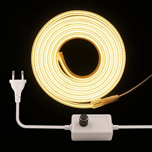 XUNATA Dimmbar 230V COB LED Streifen, 360leds/m Superhell Hohe Dichte, Flexibles COB LED Lichtband Strip für Heim DIY Festival Dekoration (Warmweiß, 5M)