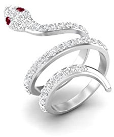 MOONEYE 925 Sterling Silber Schlangenring für Frauen Vintage Wickelringe mit natürlichem Rubin und weißem Topas-Verlobungsring Cobra Snake Rings (Sterling Silber, 51)