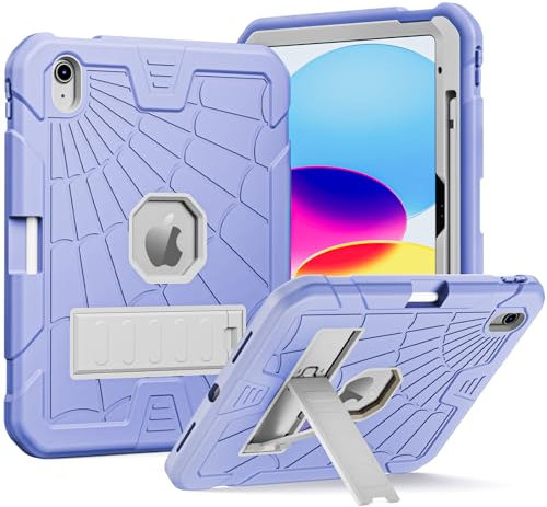 Herize Custodia per iPad 10a Gen 2022 Con Cilindro per Matita e Supporto | Robusta in Silicone per Bambini | Compatibile Con iPad 10,9 Pollici A2757 A2777 A2696 | Viola