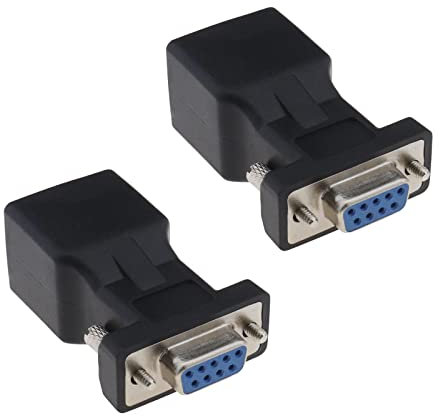 EMSea 2 Stück 9-Polig RS232 DB9 auf RJ45 Serieller Adapter DB9 Buchse auf RJ45 Buchse Ethernet Konverter für Standard 9 Pin D-Sub RS-232 Geräte Computer Laptop Drucker