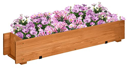 Outsunny Jardinière rectangulaire en Bois carré Potager jardinière à Suspendre avec 2 Crochets - 91 x 18 x 16,5 cm Marron