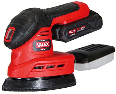 Valex M-LP18 Levigatrice Palmare a Batteria OneAll 18V in Kit con Batteria 2Ah e Caricabatterie 1,7A, 6 Fogli Abrasivi inclusi.