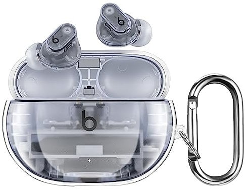 Fintie Clear Case for New Beats Studio Buds + (2023) / Beats Studio Buds 2021, Anti-Lost Shockproof Earbuds Protective Cover with Keychain Carabiner Support Wireless Charging, Crystal Clear