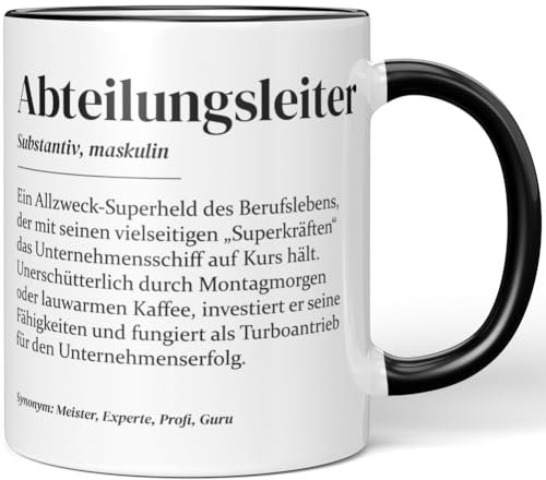 JUNIWORDS Tasse, Definition Abteilungsleiter, Keramik, Schwarz, 330 ml