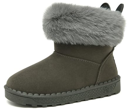 Yeeteepot Mädchen Winterstiefel Warm Gefütterte Schneestiefel Kinder Plüsch Winterschuhe Flach rutschfeste Stiefel Weichsohlen Stiefeletten, B-Grau 28.5 EU = 30 CN