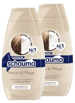 Schauma Shampoo Repair & Pflege, 2er Pack (2x 2x400 ml), Haarshampoo repariert das Haar und sorgt für Geschmeidigkeit, Reparatur-Shampoo für strapaziertes & trockenes Haar
