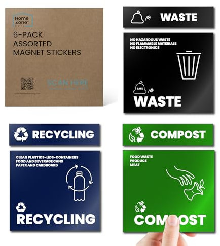 Home Zone Living Kitchen Trash and Recycling Combo Assorted Magnetic Sticker Set for Abfall, Recycling und Kompost, 10 x 10 cm, 6 Stück, insgesamt Verschiedene magnetische Aufkleber