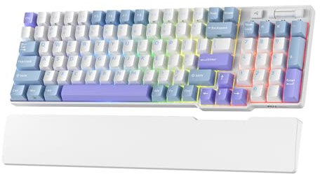 RK ROYAL KLUDGE RK96 RGB Limited Ed, 90% 96 Keys Wireless Triple Mode BT5.0/2.4G/USB-C Hot Swappable Mechanical Keyboard w/Wrist Rest, Tactile Pale Green Switches, Taro Milk White