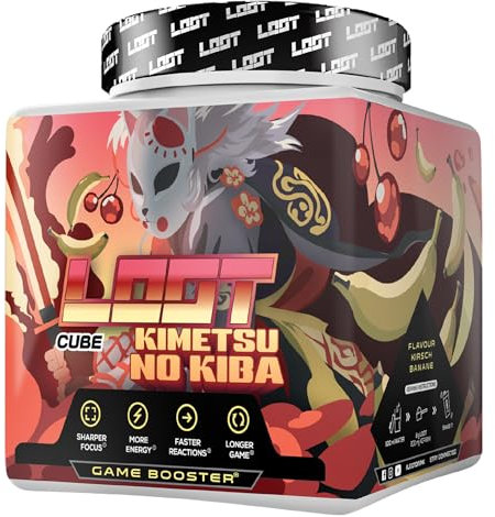 LOOT Game Booster | Konzentration, Ausdauer, Reaktionsfähigkeit | 50 Servings (400g) mit Koffein & 20 einzigartigen Inhaltsstoffen | Flow-State Formel | Kimetsu no Kiba