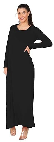 Long Maxi Dresses for Women New Ladies Long Sleeve Casual Round Neck Dress Black Plus Size 20/22