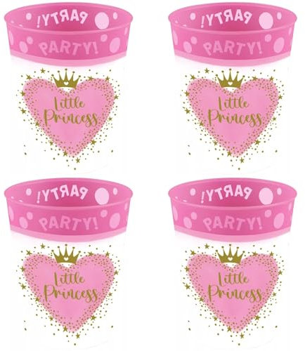 Set di 4 bicchieri per bambini in plastica senza BPA, capacità 250 ml, per ragazze e feste di compleanno (Princess)