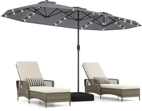 COSTWAY Sombrilla Doble Terraza Exterior 400 x 200 cm, Parasol Jardin Grande con Base Rellenable, Manivela, 12 Varillas, Sombrilla de Patio