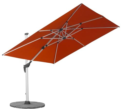anndora Aluminium Ampelschirm 300 x 300 cm mit Kurbelsystem - Drehbar, Neigbar, Kippbar - Marktschirm, Gartenschirm - Farbe Terrakotta mit 4 Stück Granitplatten 120kg