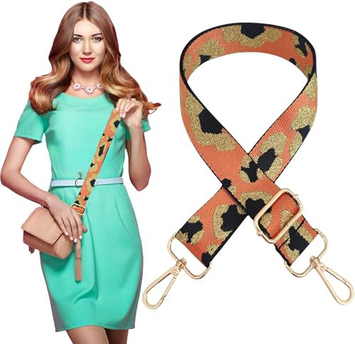 Damen Goldfarbene Bunter Schultergurt längenverstellbarer - breiter Tragegurt Schultergurt für Handtaschen 3.8cm breit 80-130cm 1138