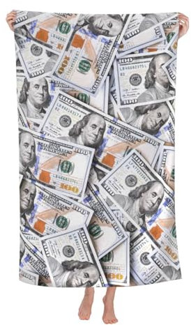 HKHEHOP Dollar Money Novelty Pattern Fun Beach Towel Quick Dry Microfiber Bath Towels for Bathroom Soft Sand Free Beach Towels Summer Essentials Travel Swimming Decor Gifts for Women Men