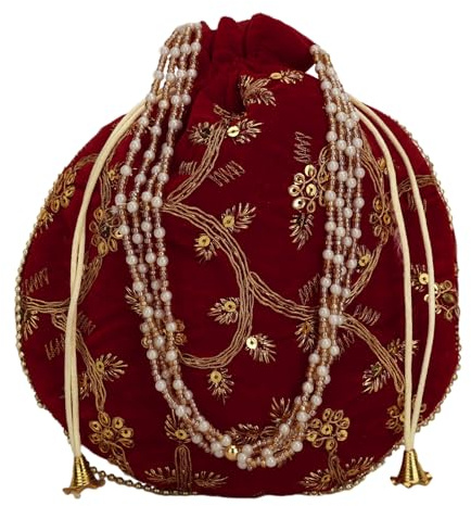 Craft Trade Indisch Potli-Tasche Baumwolle Seide Damen Potli-Geldbörse Frauen Potli Tasche Handbestickte Clutch-Taschen für Hochzeits Party und Geschenke H-8.5 x W-8 Zoll