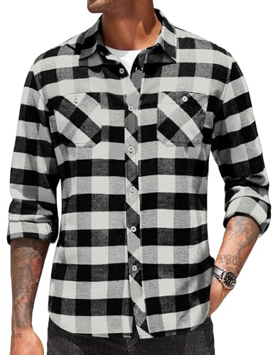 COOFANDY Flanellhemd Herren Hemd Langarm Kariertes Baumwollhemd mit Taschen | Holzfällerhemd Herren, Kariertes Hemden Freizeithemd für Männer, Arbeitshemd, Regular Fit, Casual, Karohemd Mit Brusttaschen
