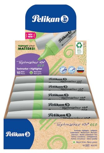 Pelikan Evidenziatore 490 eco, verde fluo, 10 pezzi, con punta a scalpello