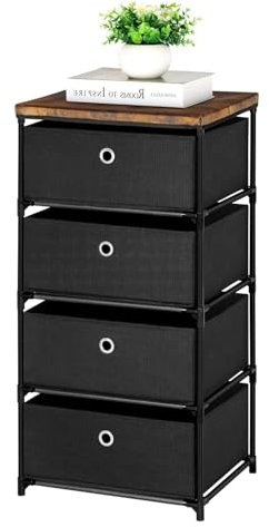 LIANTRAL Kommode mit 4 Schubladen, Stoffkommode, Aufbewahrungs-Turm, große Kapazität, Kommode, Schrank-Organizer-Einheit für Schlafzimmer, Wohnheim, Flur, Eingangsbereich, Schwarz