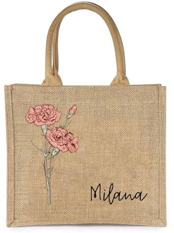 Lam Hub Fong Sac De Plage Personnalisé Sac Fourre-Tout en Toile avec Noms et Fleurs de Naissance Idéal pour Plage Voyages Travail Cadeaux Personnalisés pour Femmes (# 1)