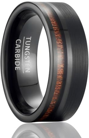 SOXEMAN Vintage-inspirierter Herrenring aus Wolframkarbid, mit schwarzer Holzmaserung, Breite 8 mm, Eheringe, Verlobungsringe.