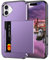Coolden for iPhone 16 Case with Card Holder Armor Shockproof Case Heavy Duty Protective Case Hard Back Soft TPU Bumper Hidden Card Slot Wallet Case Cover for iPhone 16 Phone Case (Grey Purple)