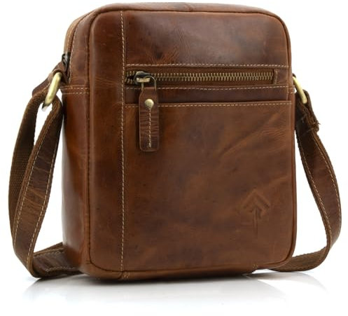 ekavale Echtleder-Umhängetasche für Herren - Vintage Schultertasche für Männer, ideal für Arbeit, Reisen oder als Geschenk - Messenger Bag für Business und Freizeit in kompakter Größe (Camel Hunter)