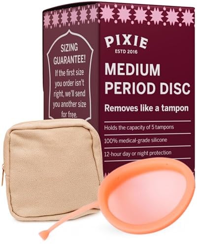 Pixie Menstrual Disc - No Metals or Toxins - Ranked 1 for Most Soft Reusable Period Disc - Removes Like a Tampon - Capacity of 5 Tampons (Medium)