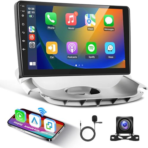 Autoradio 4GB+64GB pour Peugeot 206 (2004-2008)/Citroen C2 (2006-2013) sans Fil Carplay Android Auto, Autoradio 9 à écran Tactile avec BT/Mirror Link/FM/RDS/WiFi/GPS/Contrôle du Volant