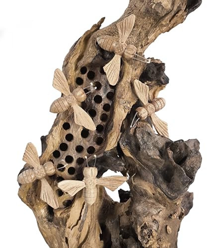 ART-CRAFT Dekoratives Holzobjekt Bienenhotel - Handgefertigte Gartendeko. Aus Einer Wurzel aus dem Land der Vulkane. Für Balkon, Terrasse, Garten