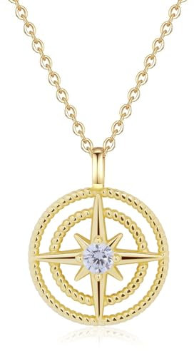 GAVU Collana Argento Placcato Oro 14k da Donna, Collana Dorata Donna con Ciondolo Rosa dei Venti con Zirconia Cubica