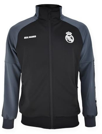 Real Madrid Veste De Survêtement CF Adult Plus pour Homme avec Fermeture Éclair Noire Et Bouclier Gaufré. Taille des Vêtements - L UE