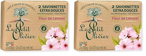 LE PETIT OLIVIER - 2 Savonnettes Extra Douces - Fleur De Cerisier - Parfum De La Région De Grasse - Nettoient La Peau En Douceur - Fabriqué en France - 2x100g (Lot de 2)