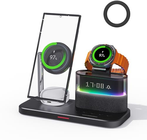 Cargador inalámbrico para Samsung, Estación de Carga inalámbrica 3 en 1 Reloj Despertador, Samsung Wireless Charger para Galaxy S25/S24/S23/S22/S21/Ultra,para Galaxy Watch Ultra/7/6/5, Galaxy Buds/pro
