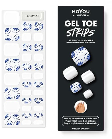 MOYOU LONDON Semi Cured Gel Nail Strips - 32 Pcs Toe Nail Wraps | Cures in Sunlight or UV LED Lamp; Stretchable, Easy to Apply & Remove, Premium Long Lasting Vegan & Cruelty Free Toe Stickers