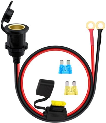 HuaLiSiJi Prise de briquet avec câble 14awg 12V 24V briquet prise étanche o - ring câble avec fusible 20A pour voiture, moto, bateau (2m)