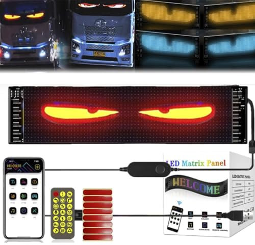 Flex LED Display Ojos Para Camión - Lámpara Devil Eyes Con Bluetooth y Control Por App - Pantalla Flexible USB DIY Dinámica y Colorida (1, 12 x 59,5 cm)
