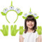 Hifot Grün Alien Haarreif Kinder Damen Plüsch Dreiäugiges Stirnband mit Grüne Handschuhe Alien Kostüm Accessoires Halloween Haarreif Mädchen Fasching Karneval Erwachsene Cosplay Accessoires