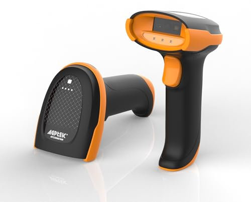 AGPTEK Bluetooth & 2.4GHz Wireless Barcode Scanner for Retail, Industrial Manufacturing, and Logistics–2D/1D QR Code Reader, Battery Level Indicator, Customizable Settings & Wireless Charging Cradle