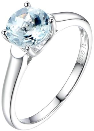 Tolldek Weißgold 18 Karat Ring, Klassiker Zart Trauringe mit Aquamarin 1.1ct, Partnerringe Au750 Gold Hochzeitsring Echtes, Gr.62 (19.7)