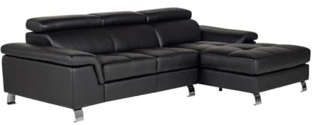 Venta-único-Sofá de Esquina Cuero Mishima - Negro - Ángulo Recto
