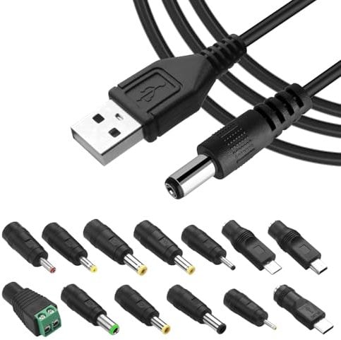 JUGCUT 5V USB2.0 to DC Power Cable USB2.0 to DC 5.5mmx2.1mm, Universal 5V USB Power Cord Charging Cable with 13 Connector Plugs for Laptops, Speakers, Power Banks, Routers, etc(60.2Inch)