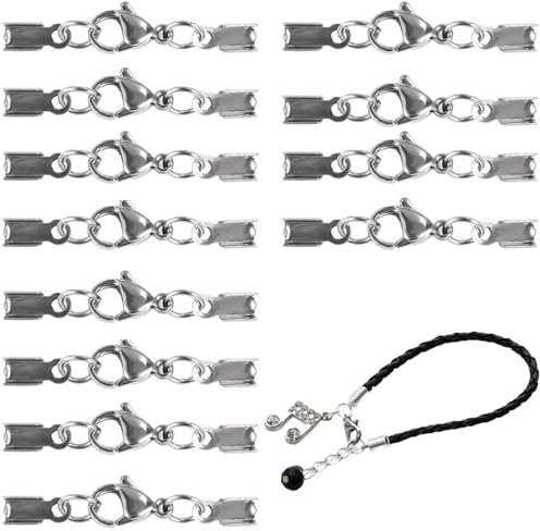 Leder Kettenverschlüsse Verbinder mit Kordelenden, 12 Stück Schnur Endkappen Lederband Verschluss, Lederband Verschluss für Armband, für Leder Seil Halskette Schnalle DIY Armband Halsketten Silber.