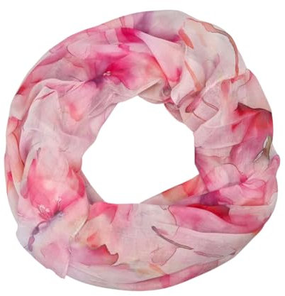 zarolo Damen Loop Schlauchschal dünn, Halstuch, Rundschal Tücher Aquarell Blumen,weiche Viskose